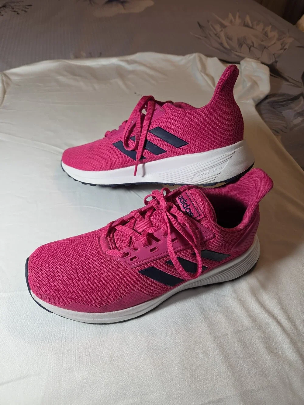 Adidas Women's Hot Pink Athletic Sneakers with Navy Stripes